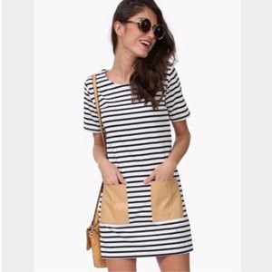 Ellison Striped Faux Leather Pocket Dress